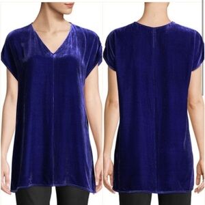 Eileen Fisher Blue Velvet Silk Blend V-Neck Top, Women’s Size Extra Small